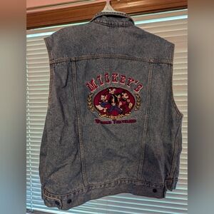Mickey Mouse Inc World Traveler Reversible Denim Vest Large Plaid Vtg 90s Disney